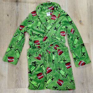 Minecraft Boys Hooded Fleece Robe Size 10 Green Cozy Gaming Sleepwear